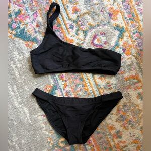 Billabong Black One Shoulder Ribbed Bandeau Bikini Size Small